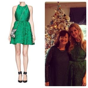 Alice and Olivia emerald green Tevin Floral Jacquard Racerback dress size 6